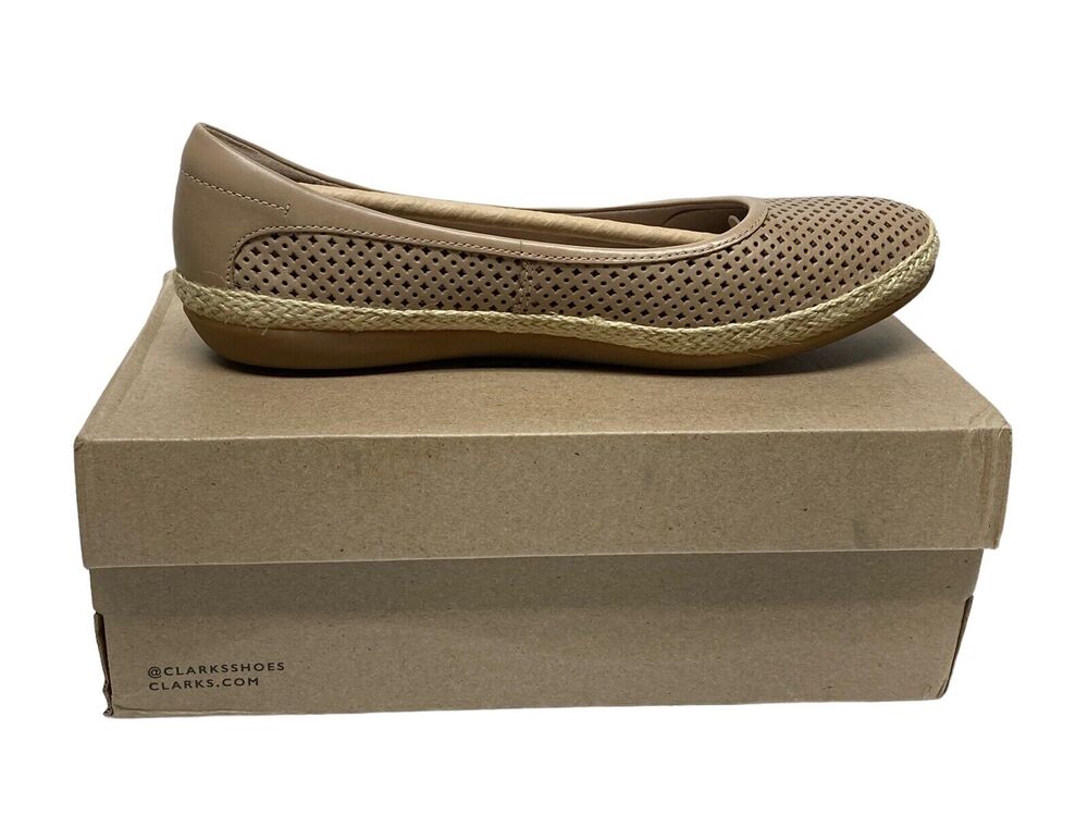 Clarks Collection Leather Espadrilles Danelly Adira Flats, Sand, 8 Wide